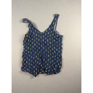 Gap Womens Pineapple Print Tank Top Navy Blue V-Neck Sleeveless Summer Small